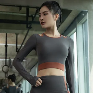Women's Fitness Jacket Summer Tight-Fitting Cropped Top Long Sleeve Morning Running Yoga Training Gym Wear Wholesale