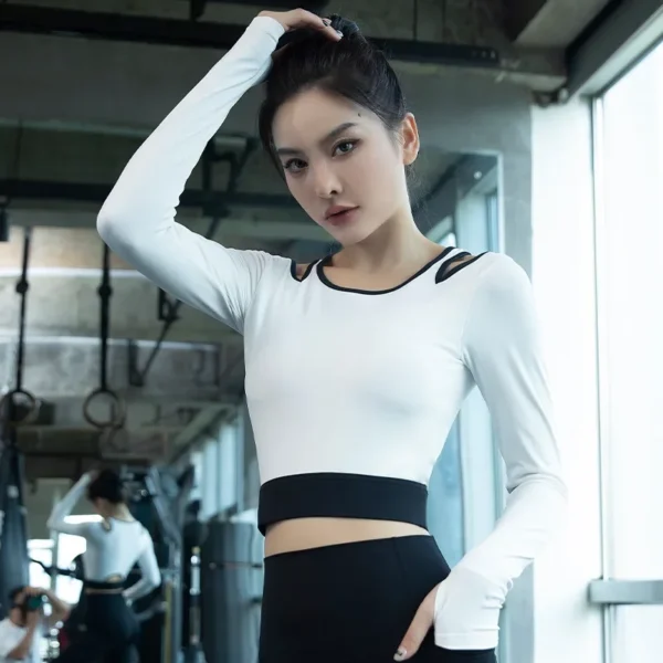 Women's Fitness Jacket Summer Tight-Fitting Cropped Top Long Sleeve Morning Running Yoga Training Gym Wear Wholesale - Image 3