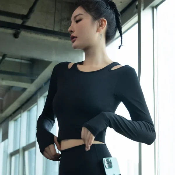 Women's Fitness Jacket Summer Tight-Fitting Cropped Top Long Sleeve Morning Running Yoga Training Gym Wear Wholesale - Image 4