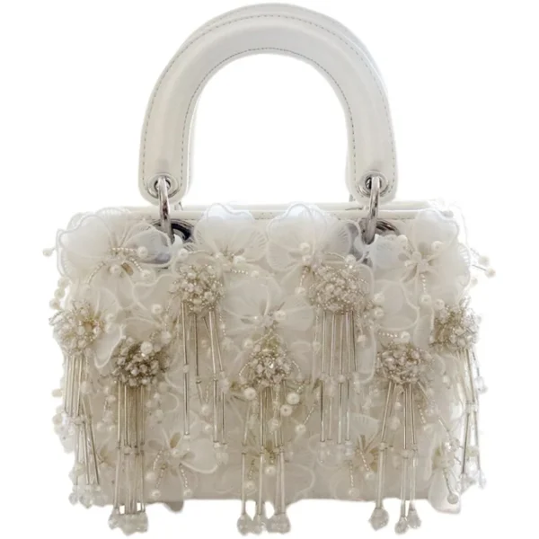 Sea Fairy Tassel Flower Bag 2024 Summer New Shoulder Crossbody All Western Style White Women's Bag Princess Bag Cute Banquet Bag - Image 5